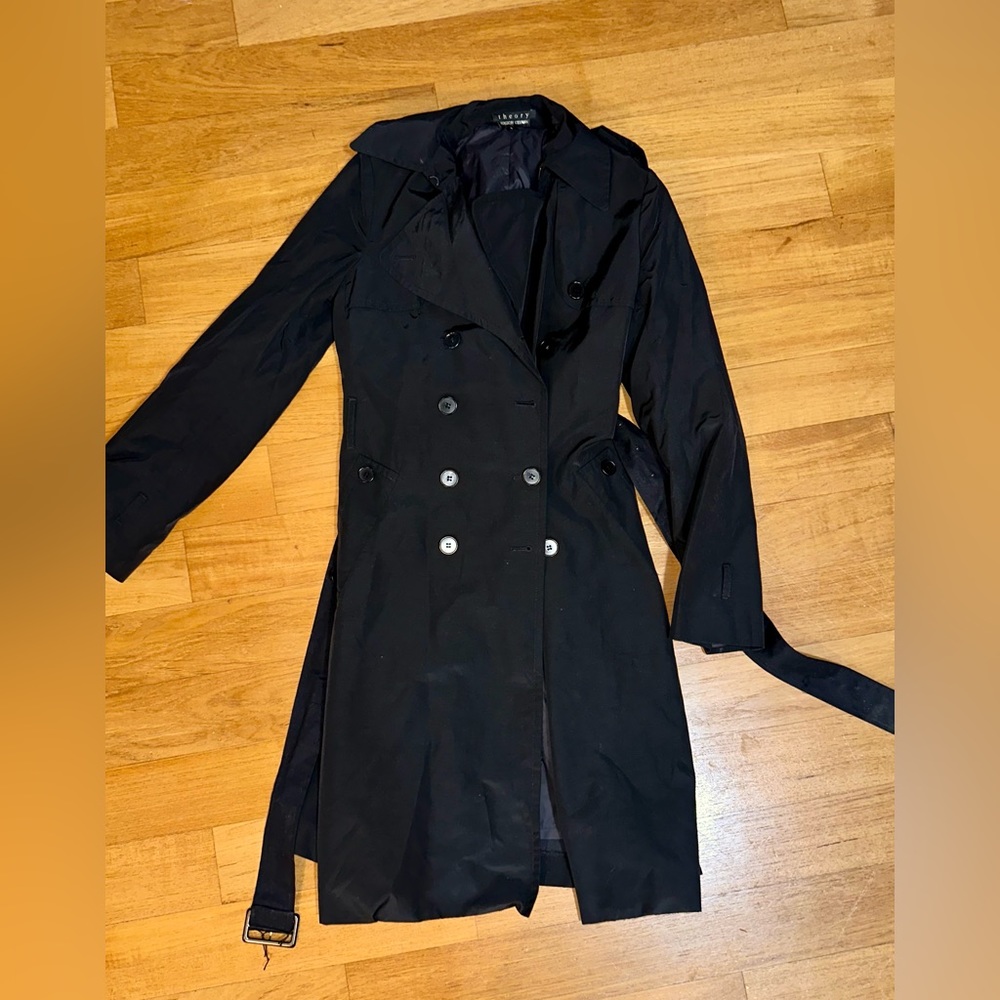 Bergdorf Goodman Theory Black Womens Trench Coat Size S, Rare!, Perfect for Fall